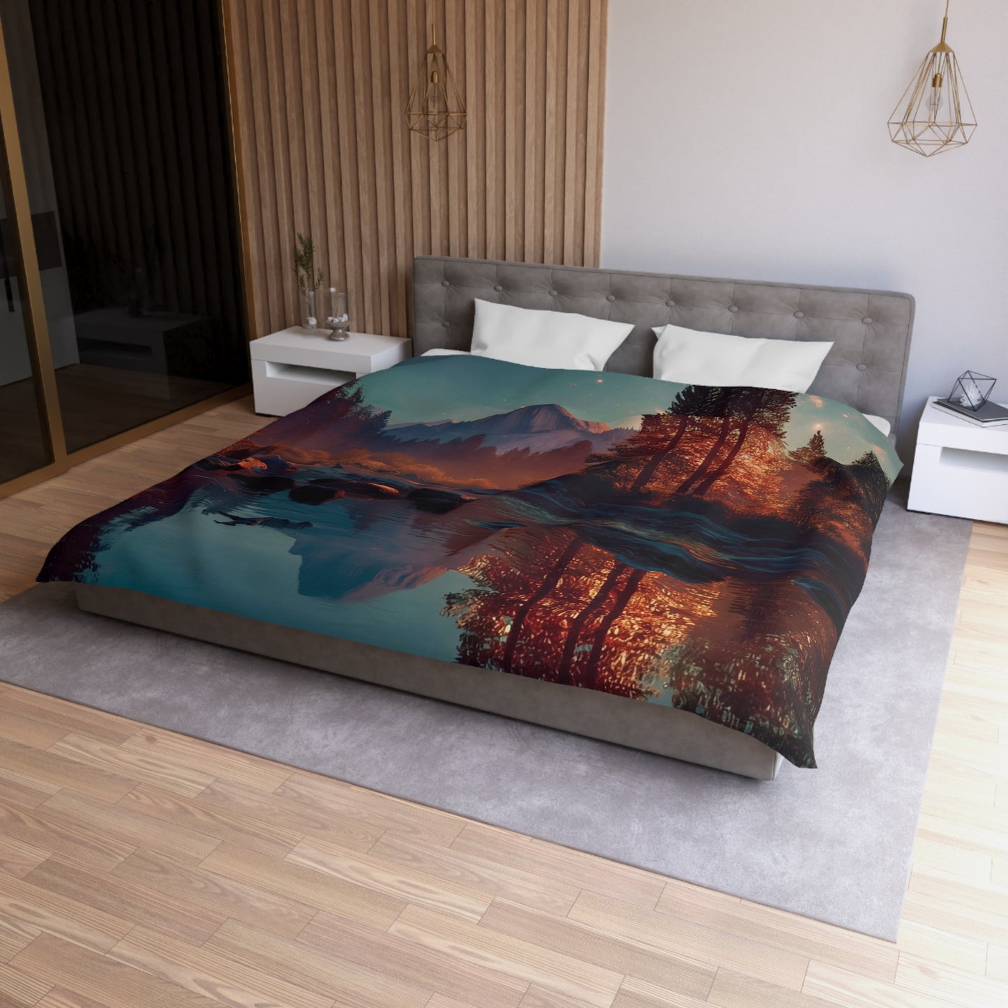 Starlit River Valley Microfiber Duvet Cover – Half Dome’s Twilight Reflection