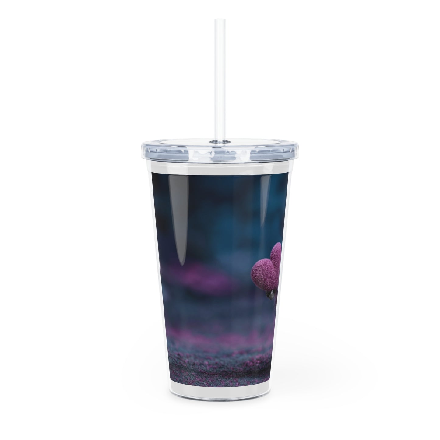 Velvet Owl with Heart Plastic Tumbler with Straw – Midnight Whimsy in Soft Hues