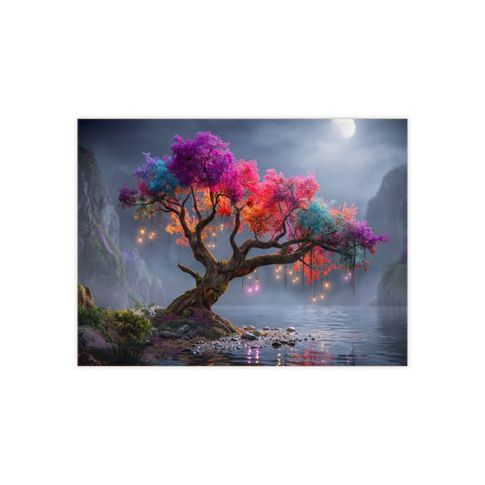 Rainbow Grove Ceramic Photo Tile – Moonlit Tree of Whimsical Colors