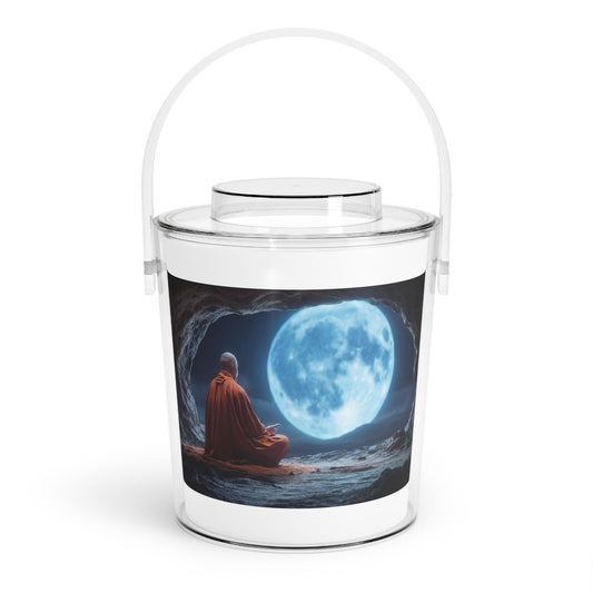 Moonlit Monk Meditation Ice Bucket with Tongs – Serene Cave Sanctuary