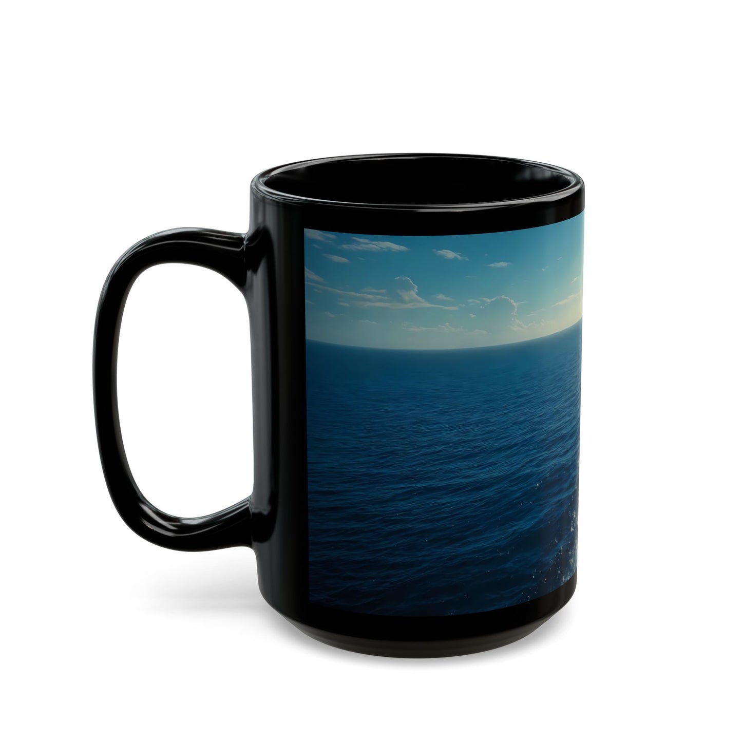 Sailboat Horizon Black Mug – Sunlit Seascape Voyage