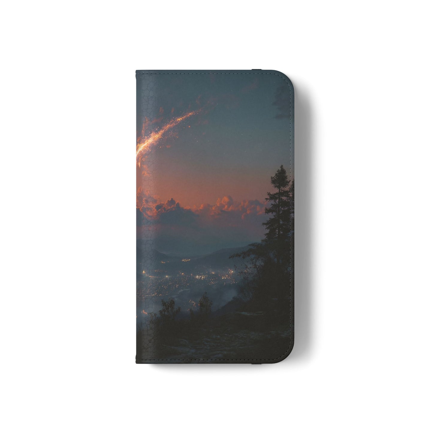 Meteor Over Valley Flip Cases – Crimson Sky Sentinel Cover