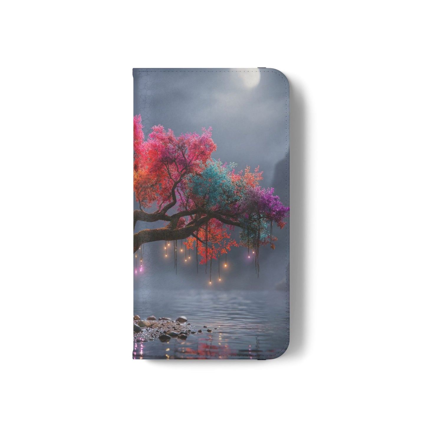 Chromatic Canopy Flip Cases – Rainbow Tree Moonlit Waterfall Scene
