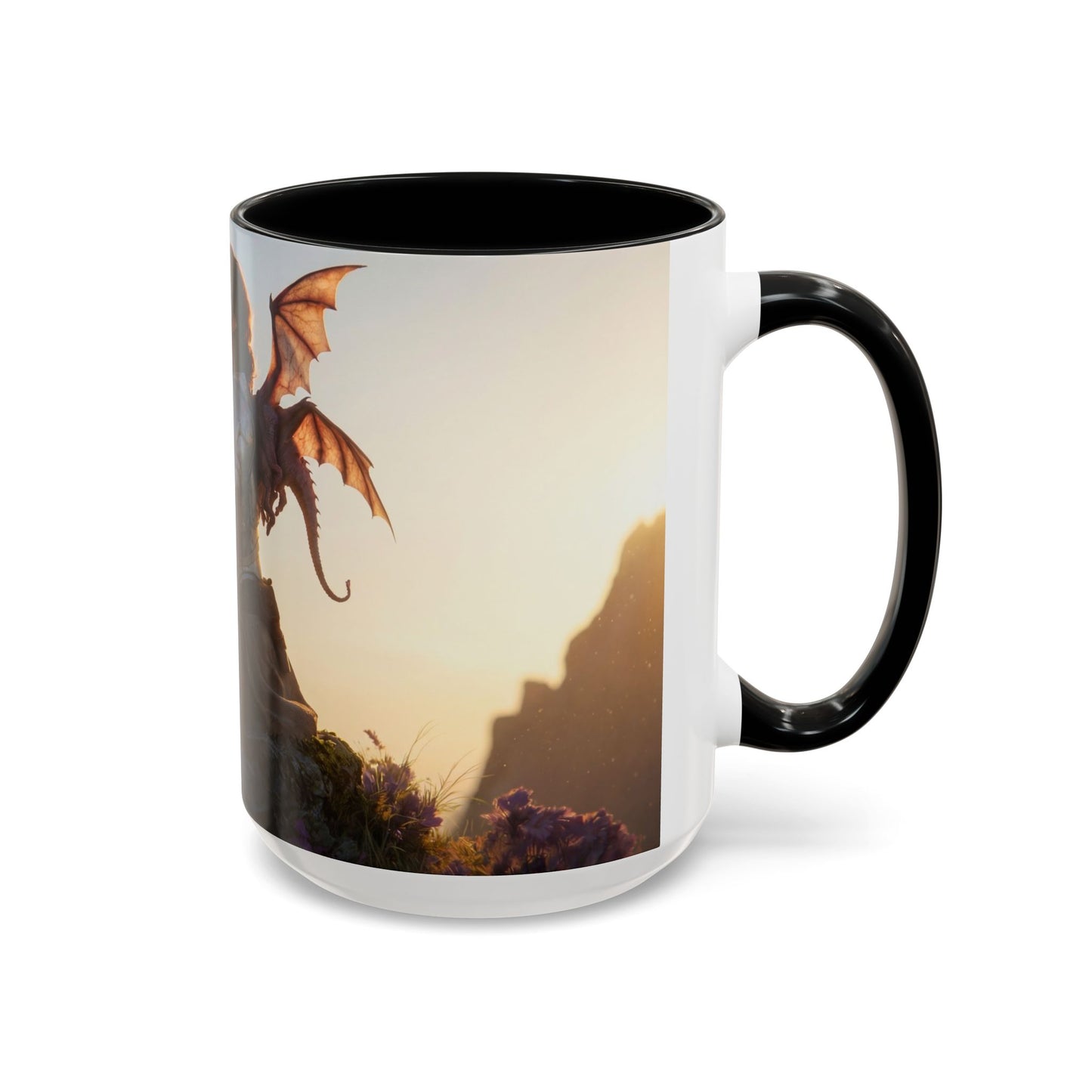 Dragon Rider at Dawn Accent Coffee Mug (11, 15oz) – Sunset Sentinel and Whispering Scale