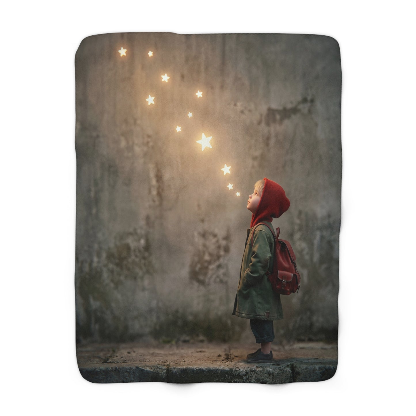 Star-Seeker Sherpa Fleece Blanket – Warm Glow Against Weathered Stone