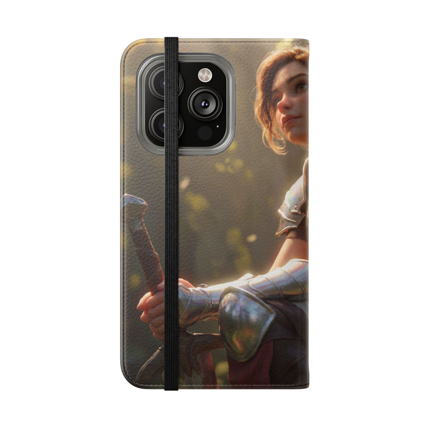 Elven Knight with Dragon Flip Cases – Iridescent Armor & Tiny Guardian Portrait