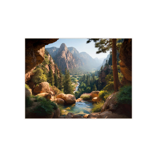 Canyon River View Ceramic Photo Tile – Sunlit Valley Through Stone Archway