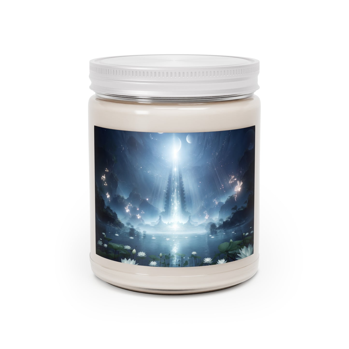 Celestial Lotus Scented Soy Candles with White Lid, 9oz – Moonlit Sanctuary Glow