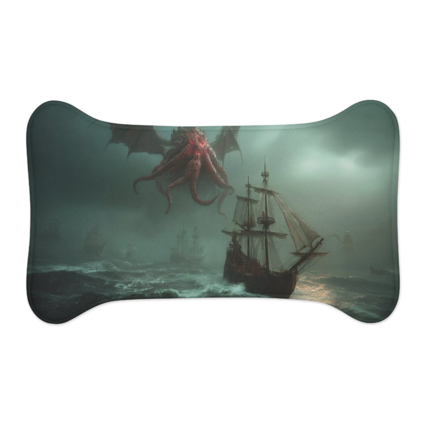 Crimson Leviathan Pet Feeding Mats – Storm-Caller Sea Monster Scene