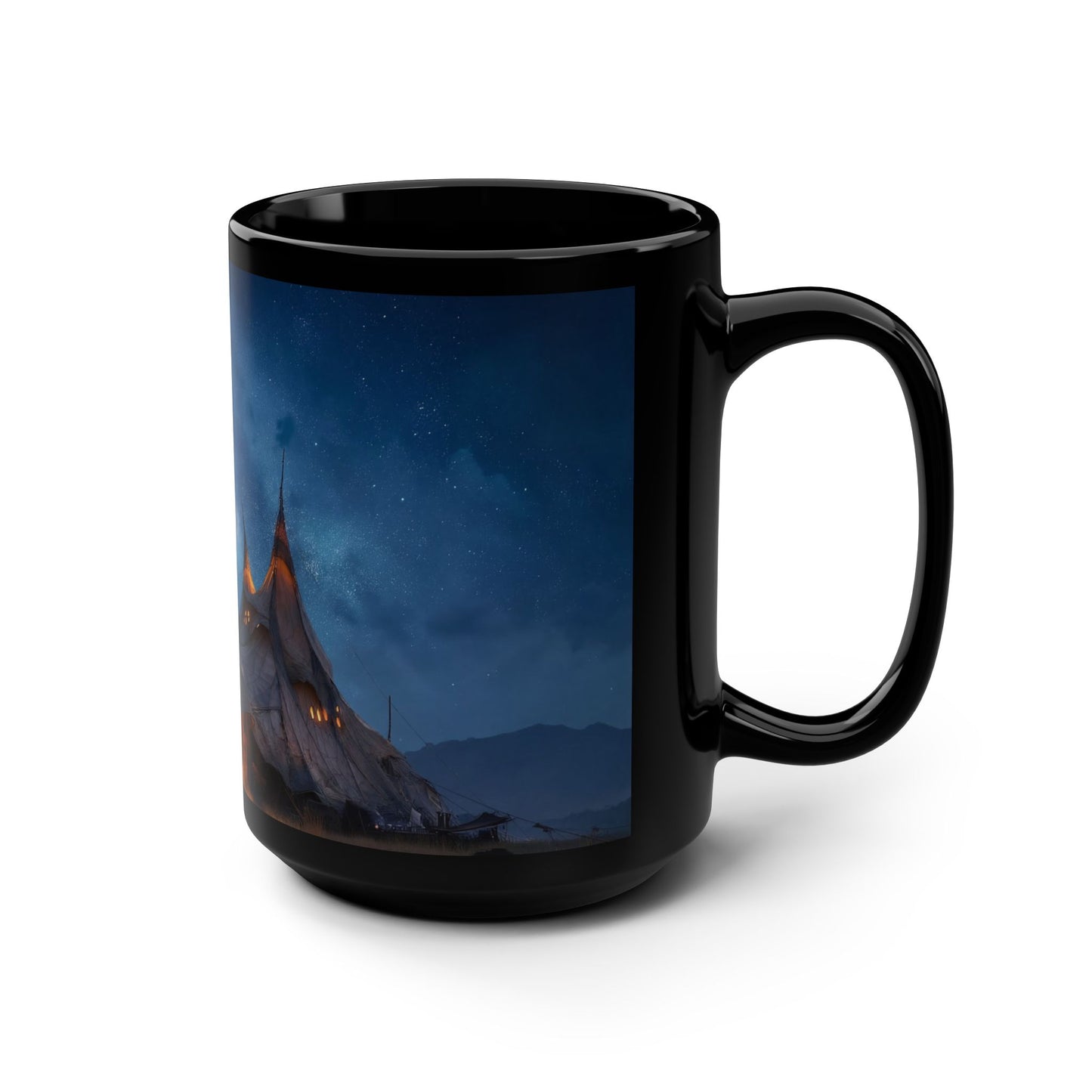 Starlit Canvas Tent Mug, 15oz – Milky Way Warmth on a Black Drinkware