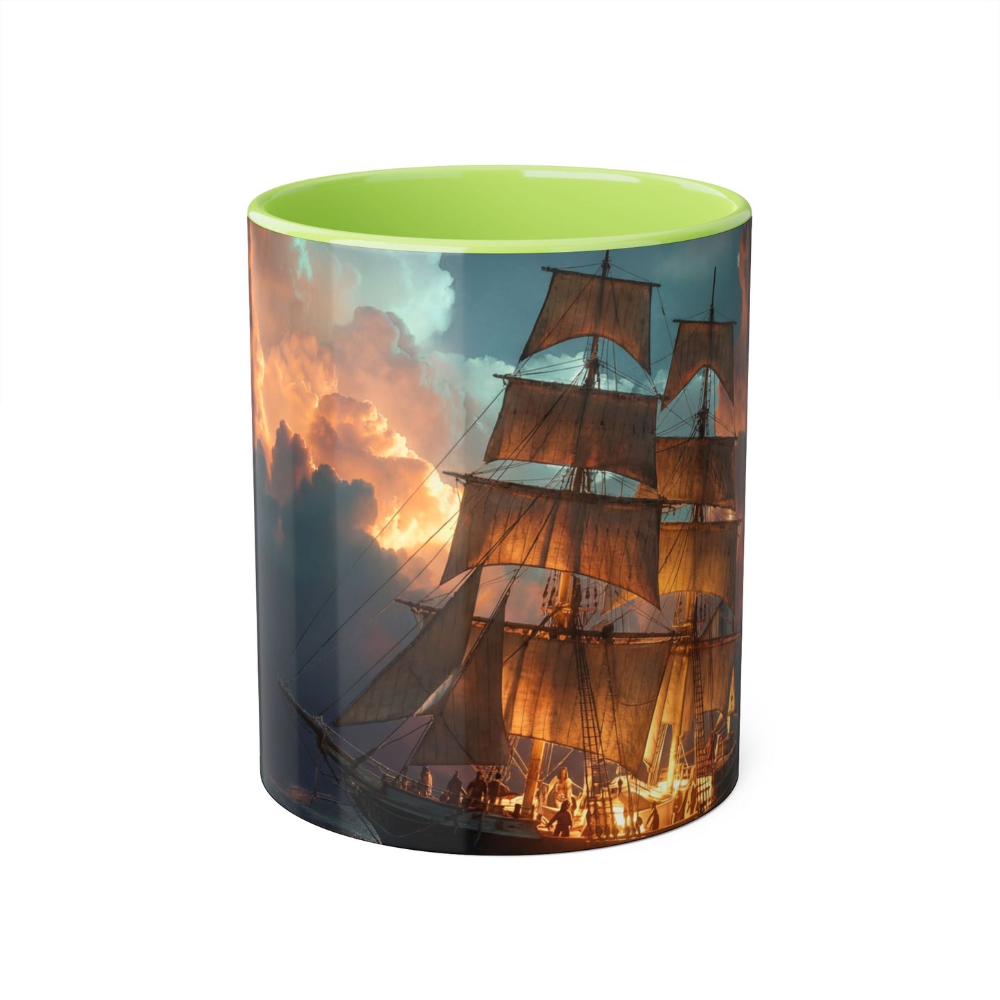 Storm-Braced Galleon Accent Mugs, 11oz – Amber Sail & Obsidian Sea