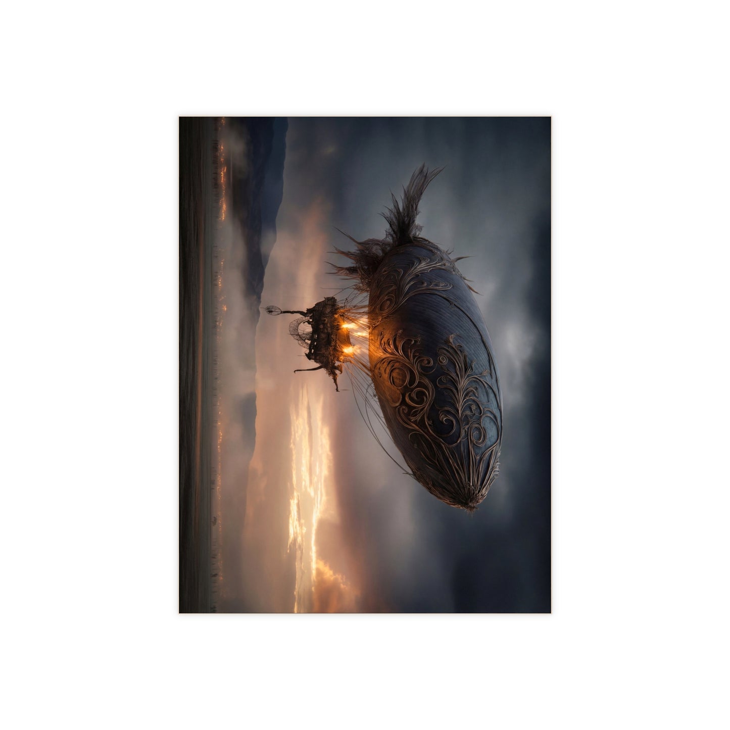 Ornate Airship Ceramic Photo Tile – Sunset Flight Through Stormy Skies