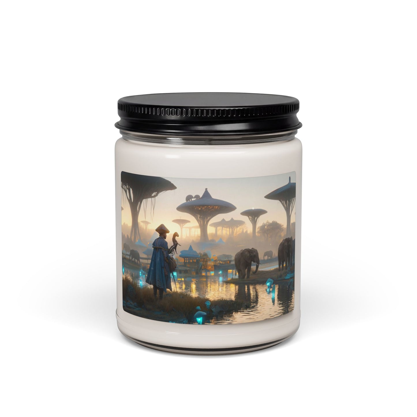 Misty Savannah Explorer Scented Soy Candle, 9oz – Amber Dawn & Bioluminescent Waterscape