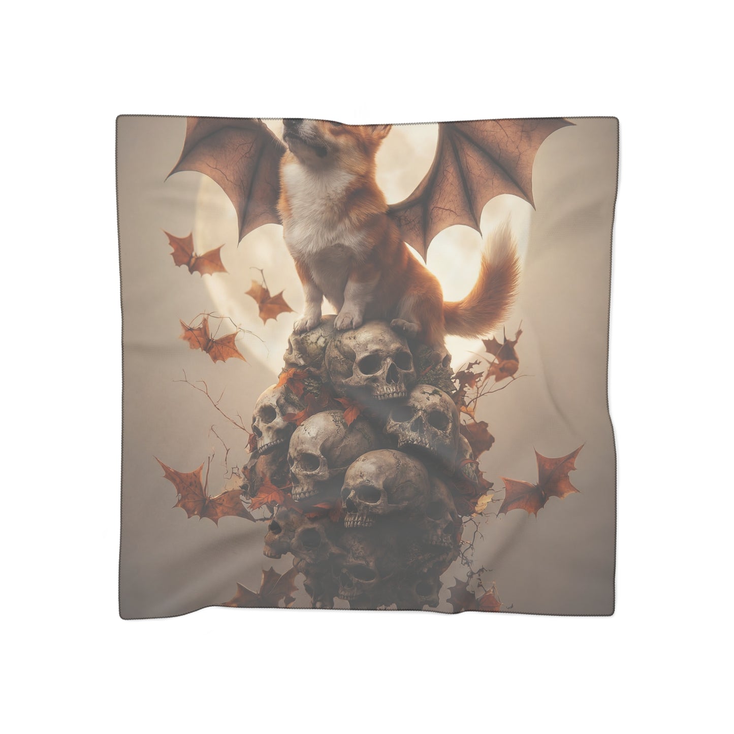 Batwing Corgi on Skull Throne Poly Scarf – Autumn Eclipse Guardian