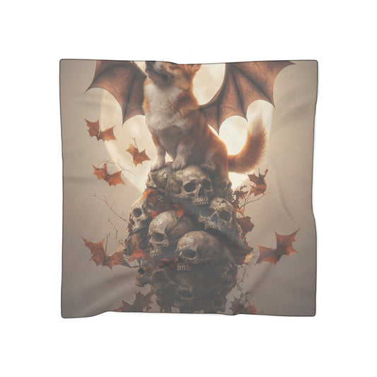 Bat-winged Corgi on Skull Throne Poly Scarf – Autumn Moonlit Sentinel