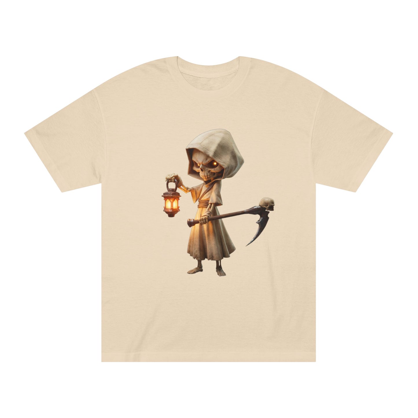 Lantern-Bearing Reaper Unisex Classic Tee – Hooded Guardian with Scythe