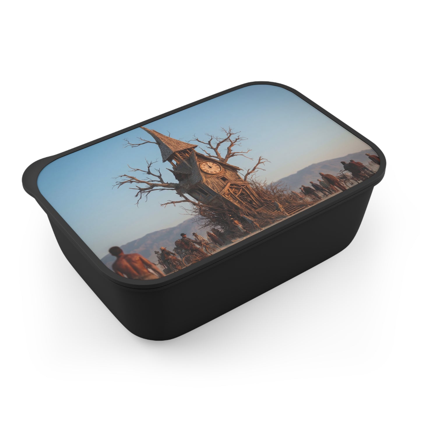 Clock Tower in the Wasteland PLA Bento Box with Band and Utensils – Sunset’s Last Chime