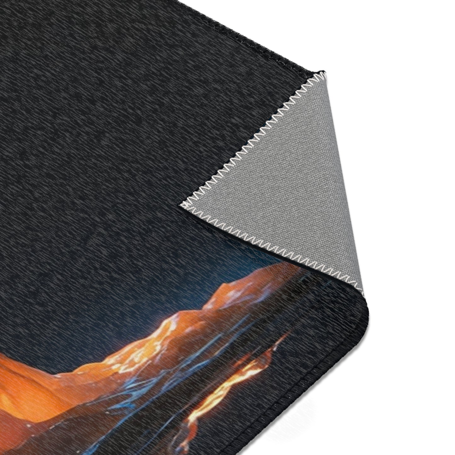 Luminous Candle Mountain Rug – Warm Glow Against Midnight Depths