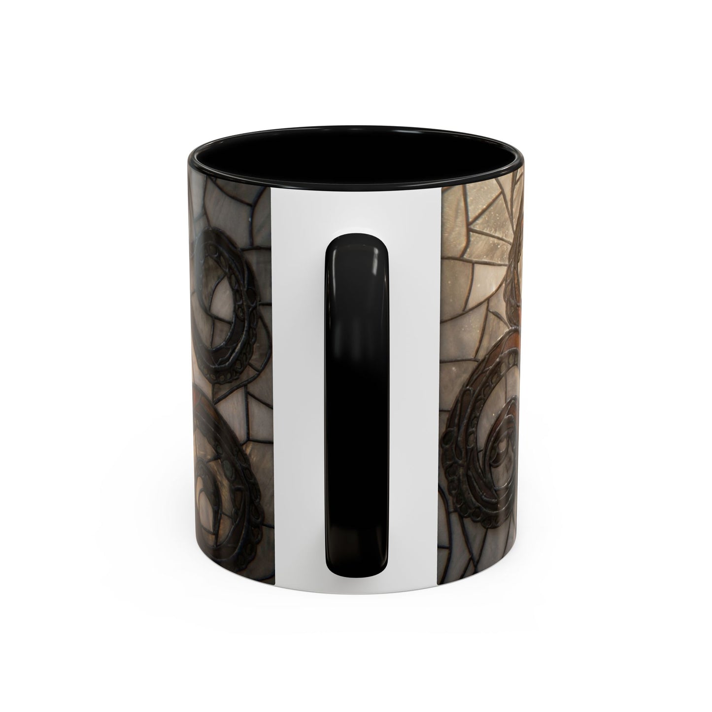 Stained Glass Octopus Accent Coffee Mug – Amber Tentacle Mosaic Art