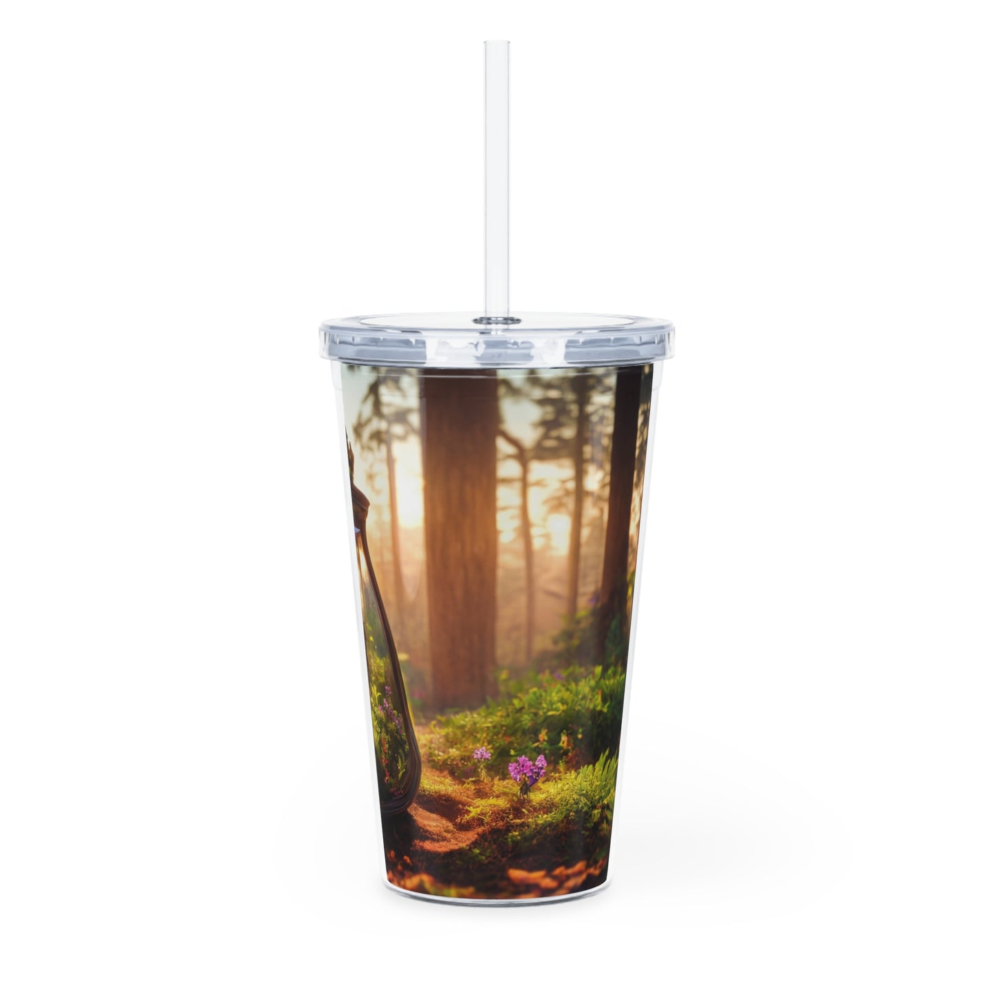 Pocket Forest Tumbler with Straw – Sunlit Microcosm in Glass