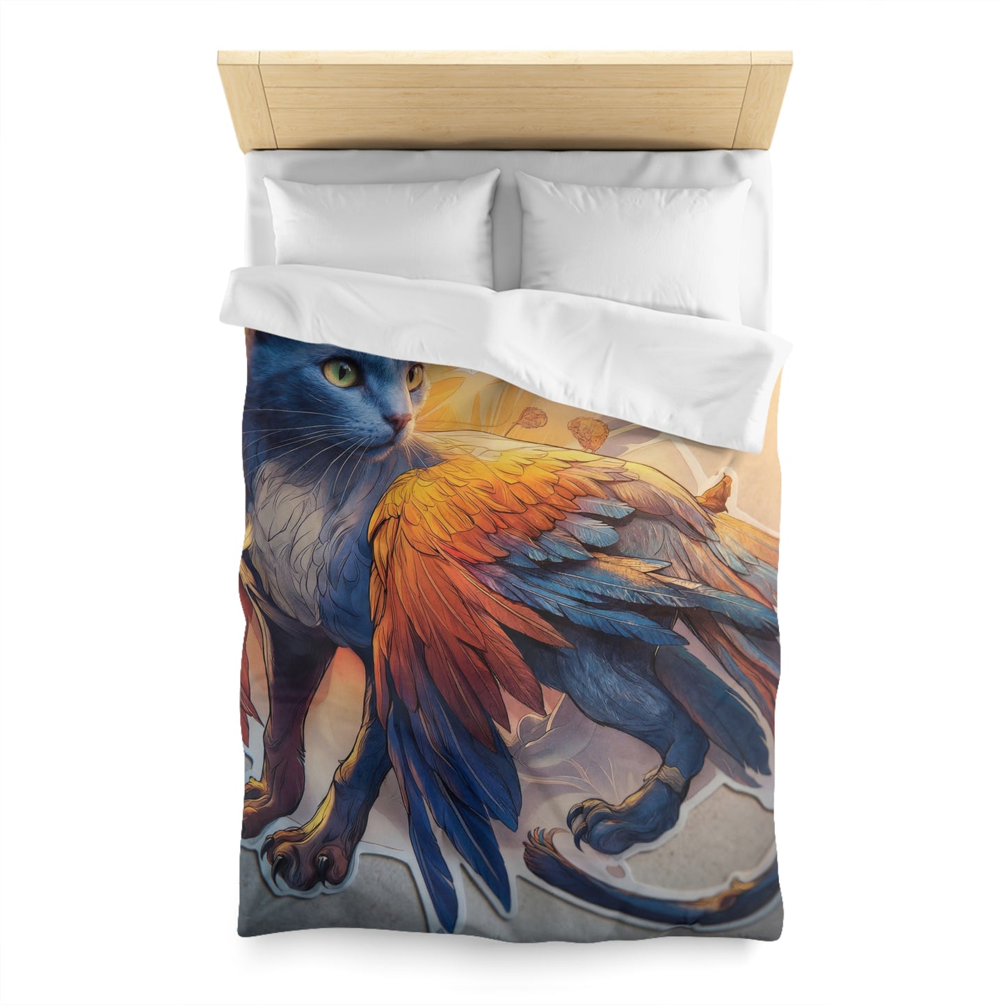 Azure Winged Cat Microfiber Duvet Cover – Sunset Feather Dreamscape