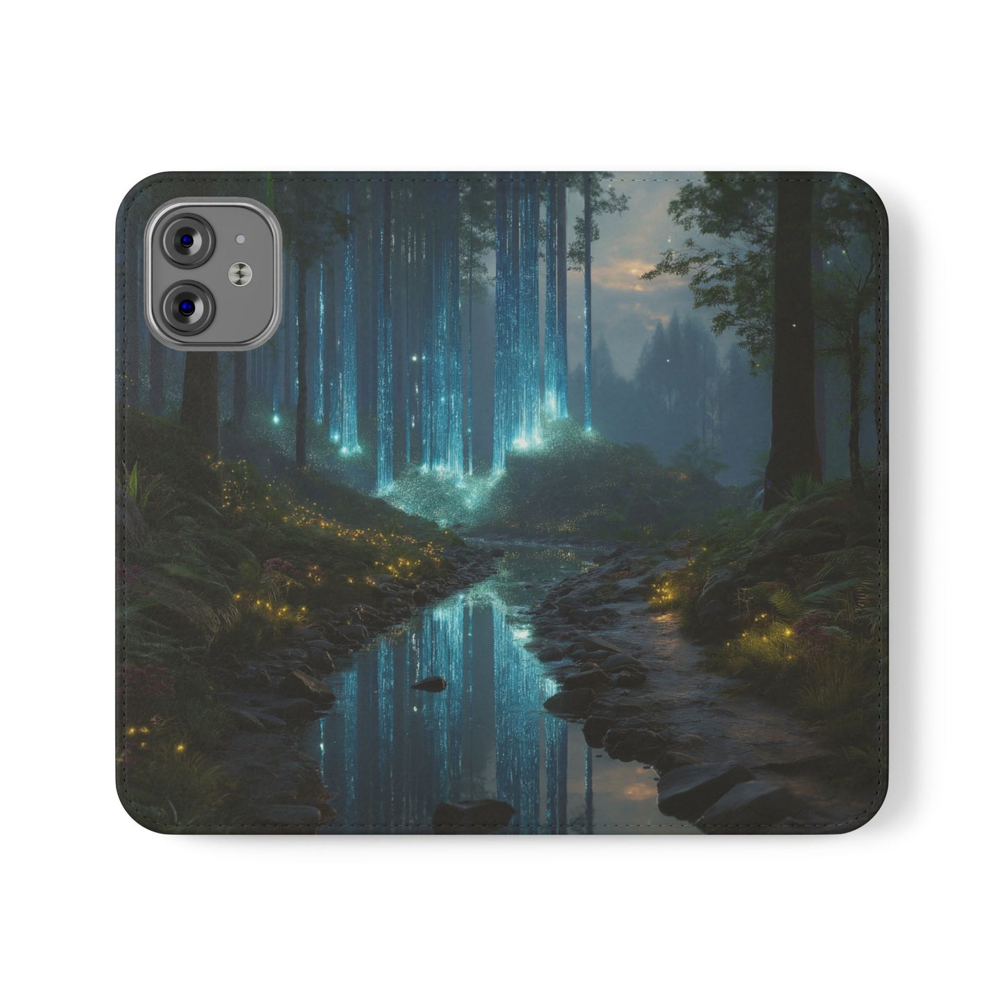 Bioluminescent Forest Flip Cases – Cyan Lightfall Stream Cover