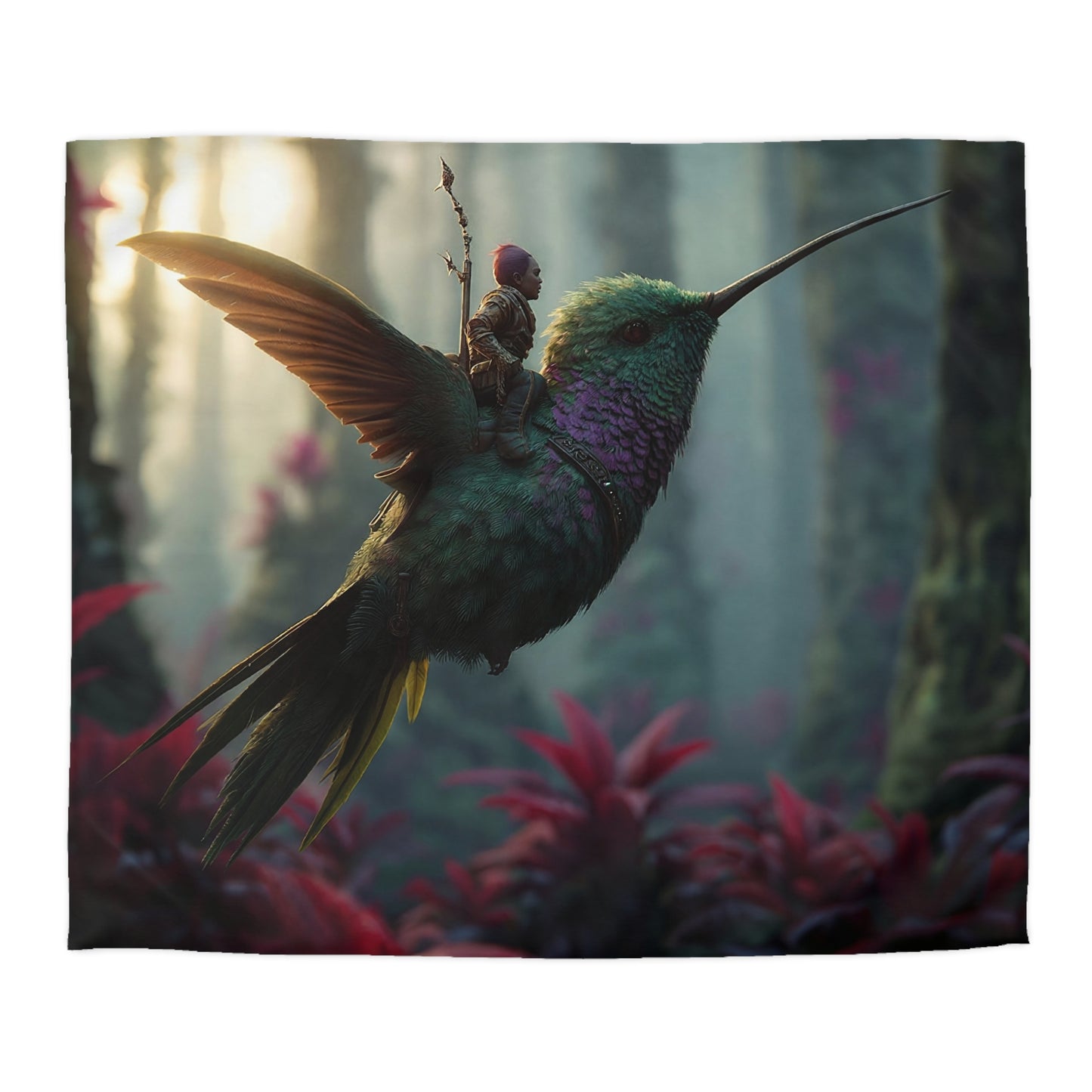 Hummingbird Rider Microfiber Duvet Cover – Dawn’s Whisper Through the Canopy