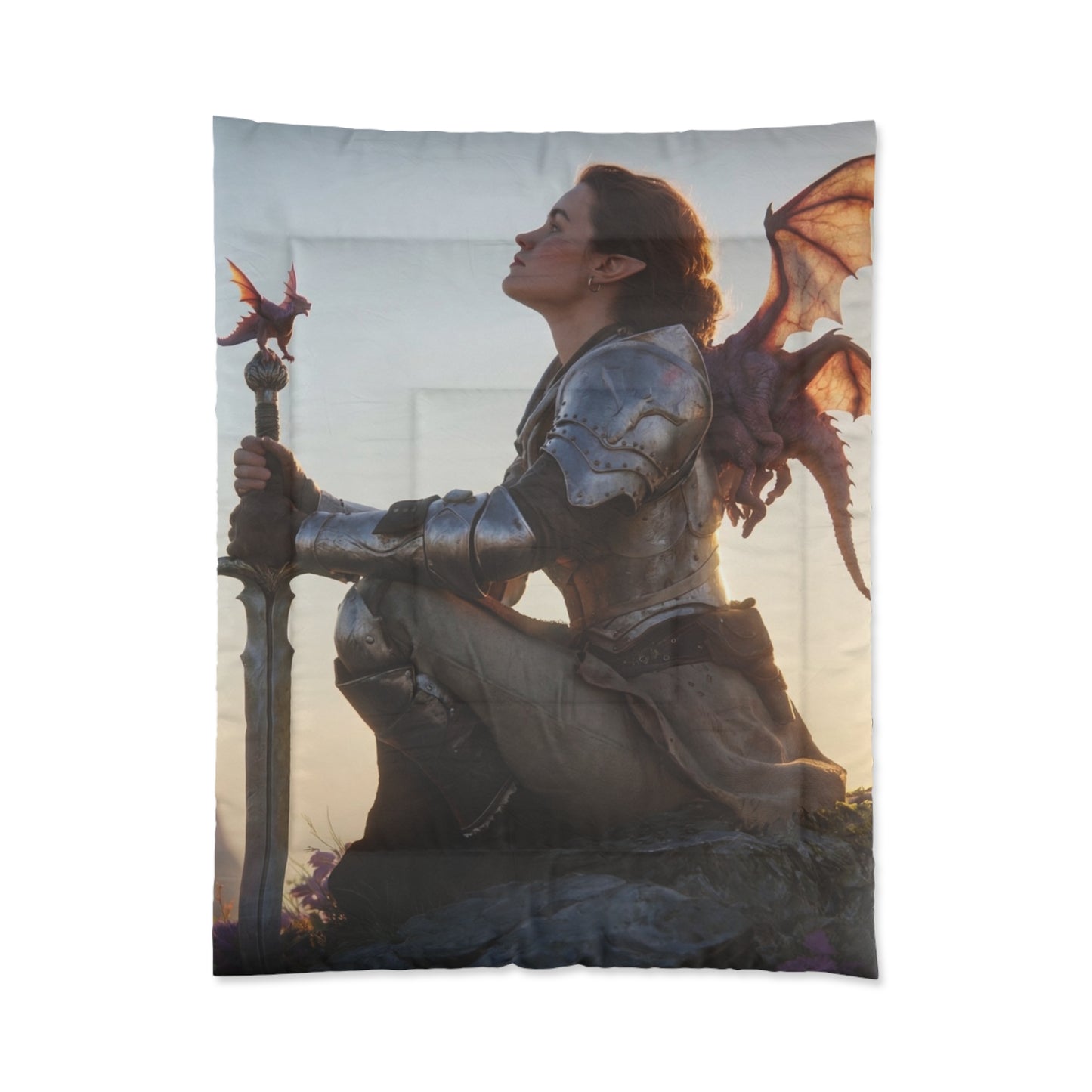 Dragonborne Sentinel Comforter – Sunset Peak Guardian Dreamscape