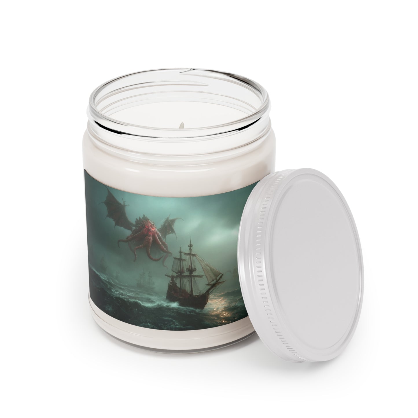 Leviathan’s Wrath Scented Soy Candles with White Lid, 9oz – Storm-Soaked Seascape