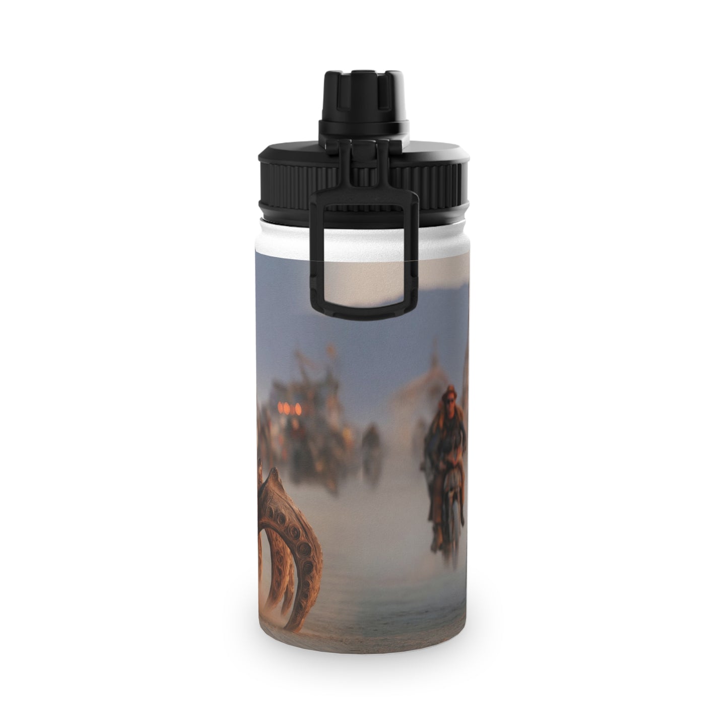 Desert Dragon Ride Stainless Steel Water Bottle, Sports Lid – Sunset Dust and Steam-Punk Fangs