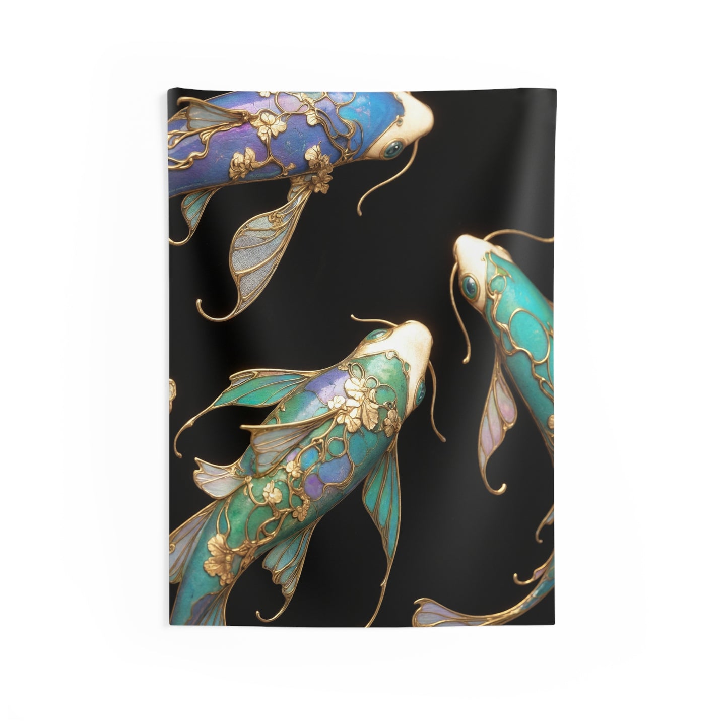 Art Nouveau Koi Indoor Wall Tapestries – Luminous Azure and Emerald Whispers