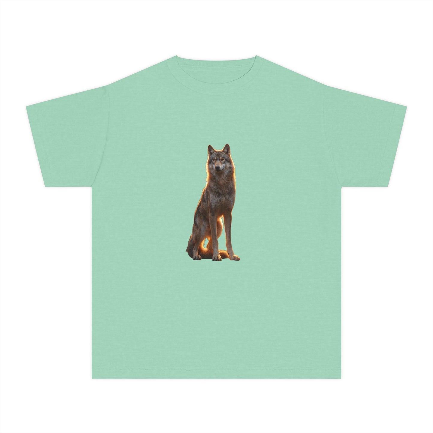 Golden Hour Wolf Youth Midweight Tee – Sunlit Sentinel Graphic