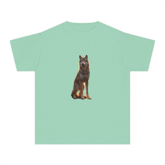 Golden Hour Wolf Youth Midweight Tee – Sunlit Sentinel Graphic