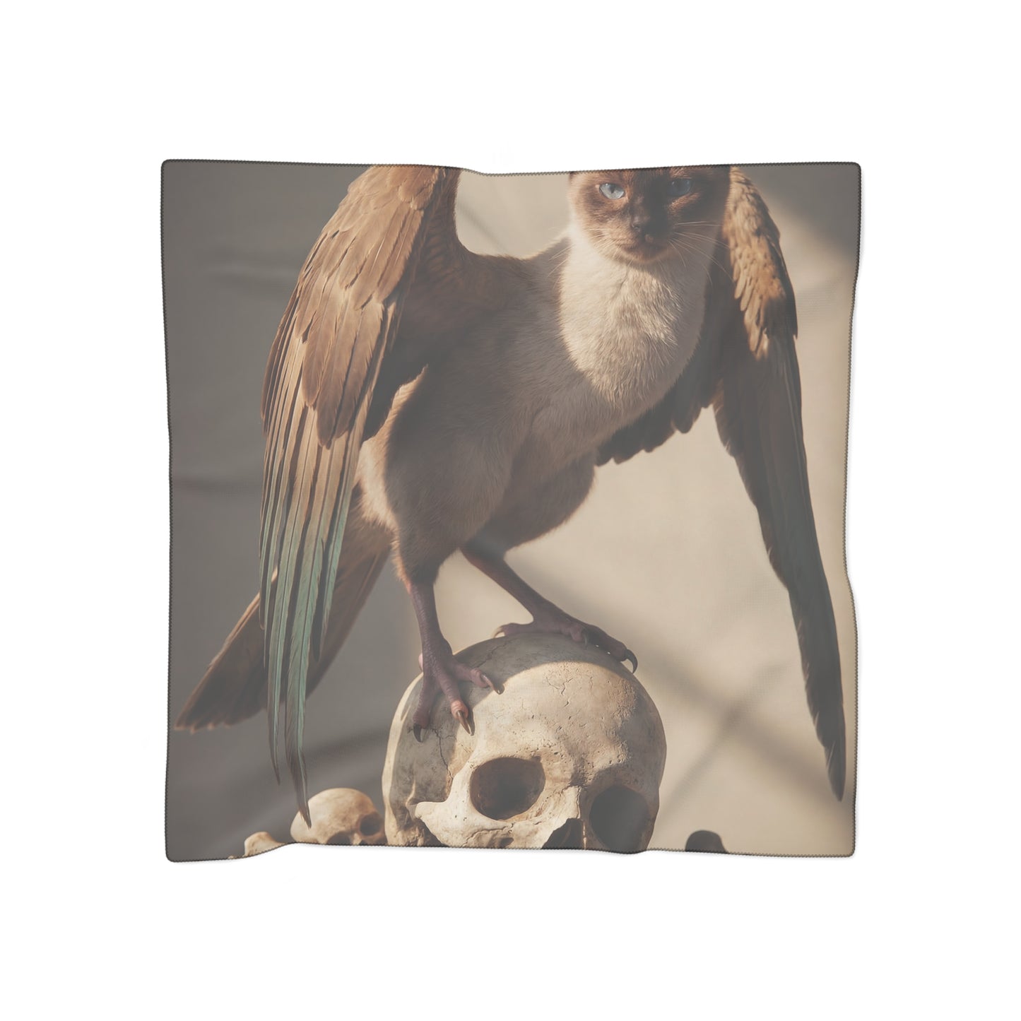 Winged Siamese Cat Poly Scarf – Sunlit Bone Sentinel