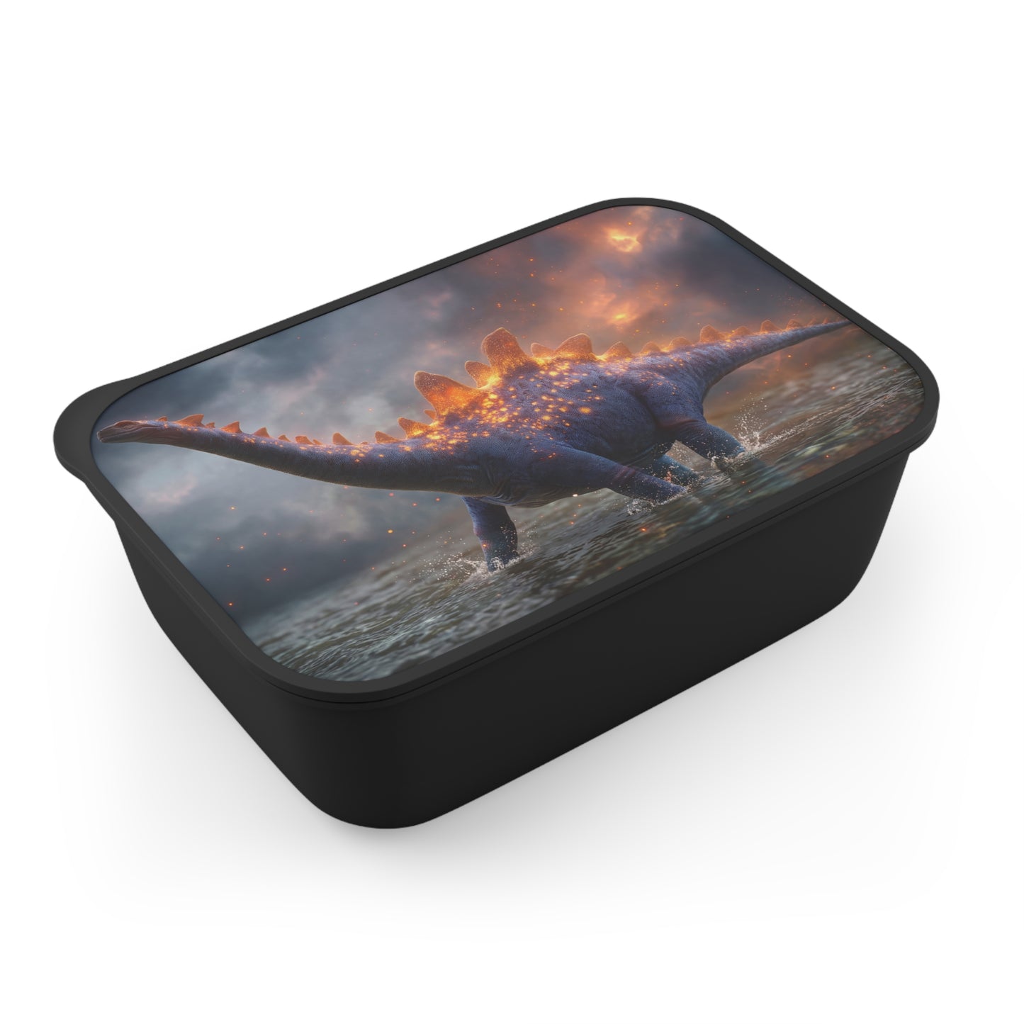 Celestial Stegosaurus PLA Bento Box with Band and Utensils – Twilight Dinosaur Majesty
