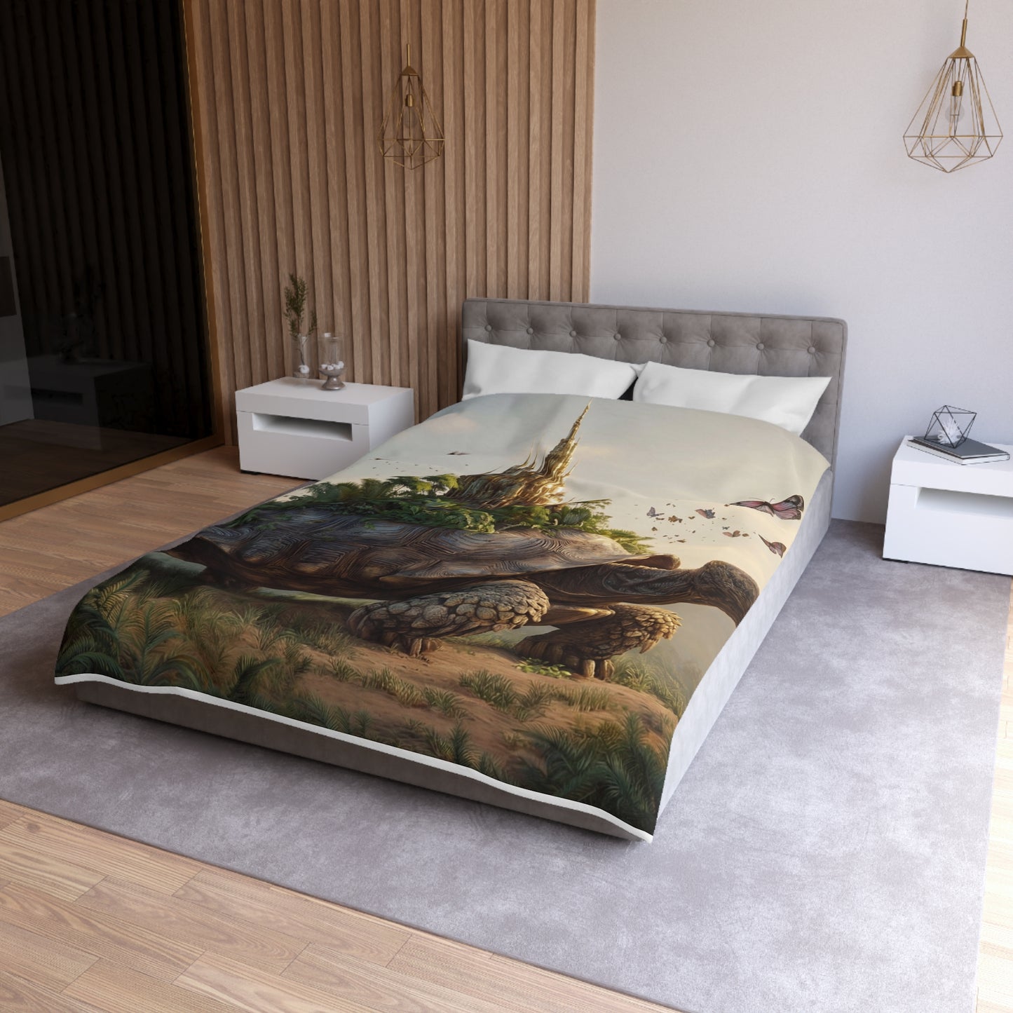 Ancient Turtle Citadel Microfiber Duvet Cover – Golden Castle on a Living Throne