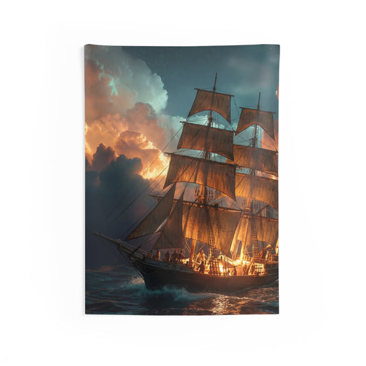 Starlit Galleon Indoor Wall Tapestries – Voyage Beneath the Celestial Canopy