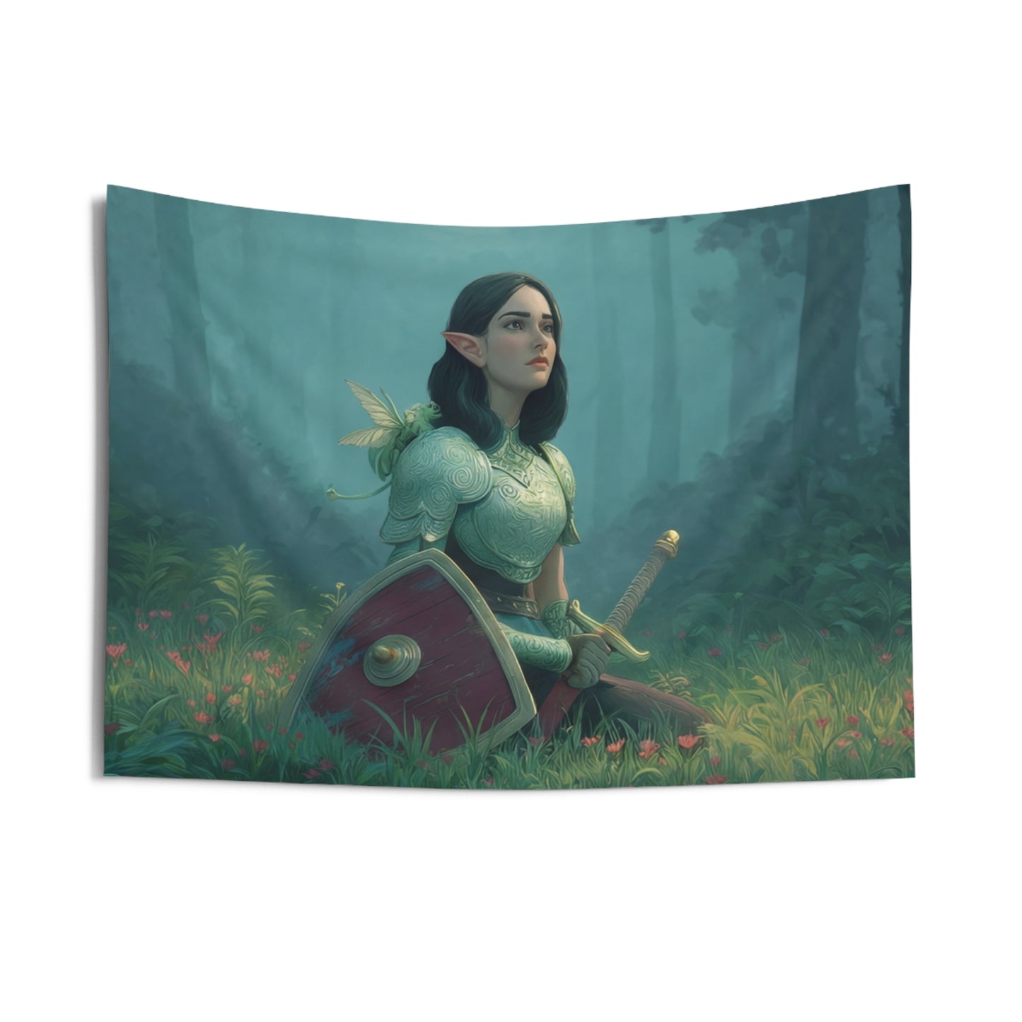 Elven Sentinel in Whispering Woods Indoor Wall Tapestries – Moss-Draped Stillness