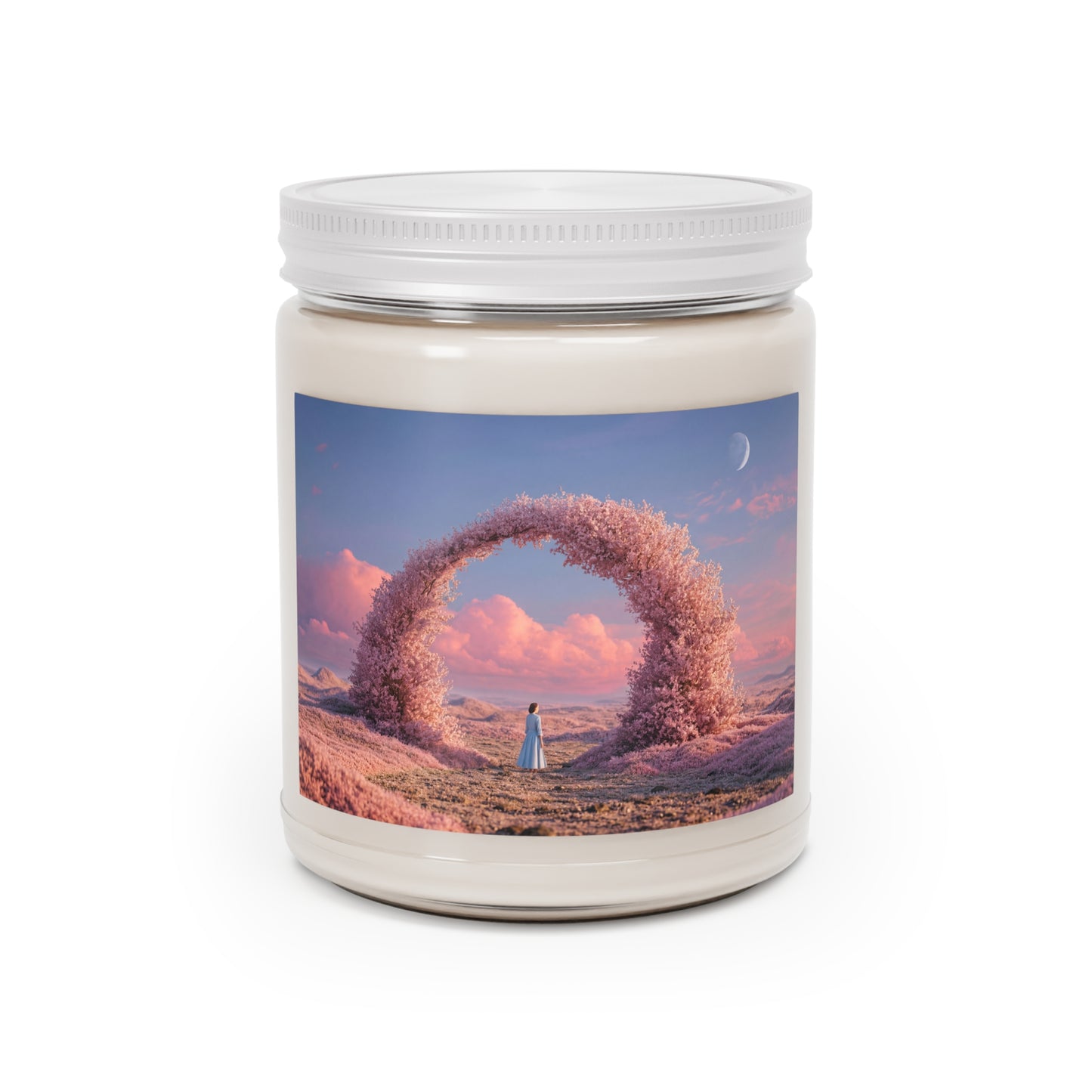 Cherry Blossom Portal Scented Soy Candles with White Lid, 9oz – Twilight Gateway to Quiet Wonder