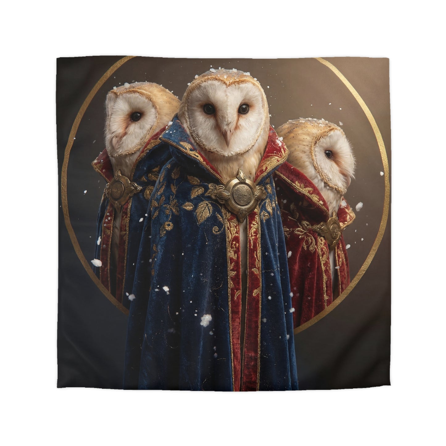 Three Wise Owls Duvet Cover – Velvet Regalia in Snowfall