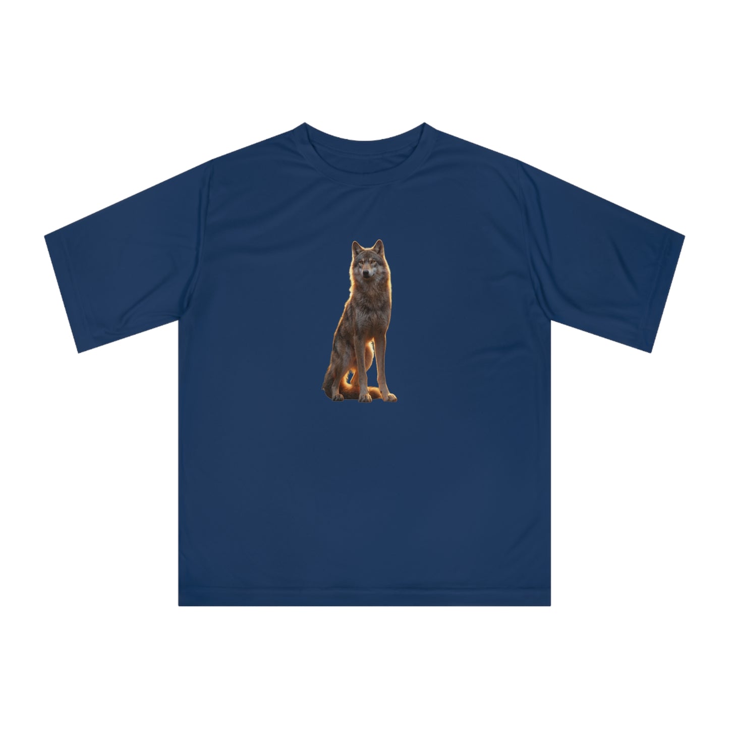 Golden Hour Wolf Unisex Zone Performance T-shirt – Sentient Silhouette at Twilight
