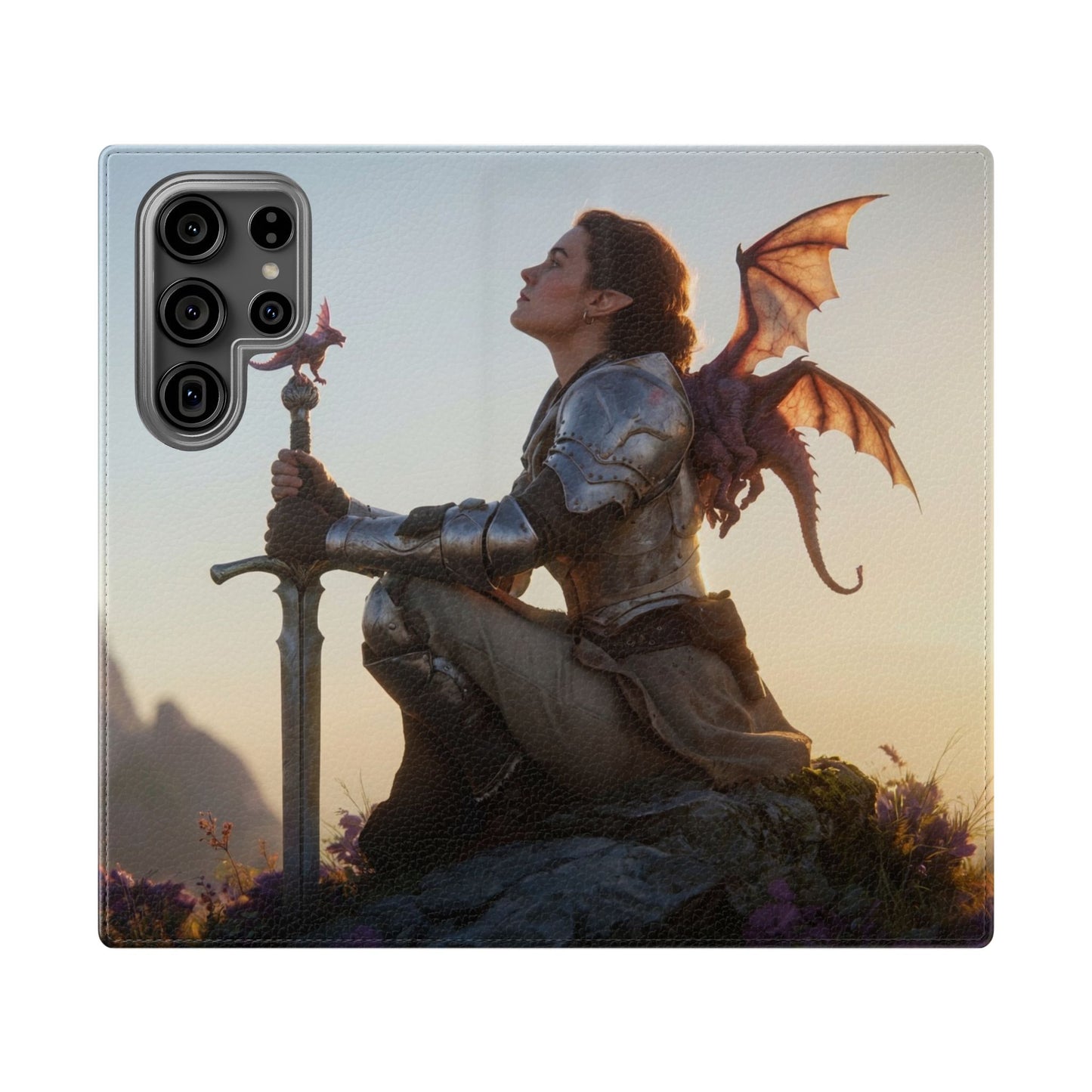 Dragon Knight Flip Cases – Sunlit Sentinel with Mini Drake and Sword