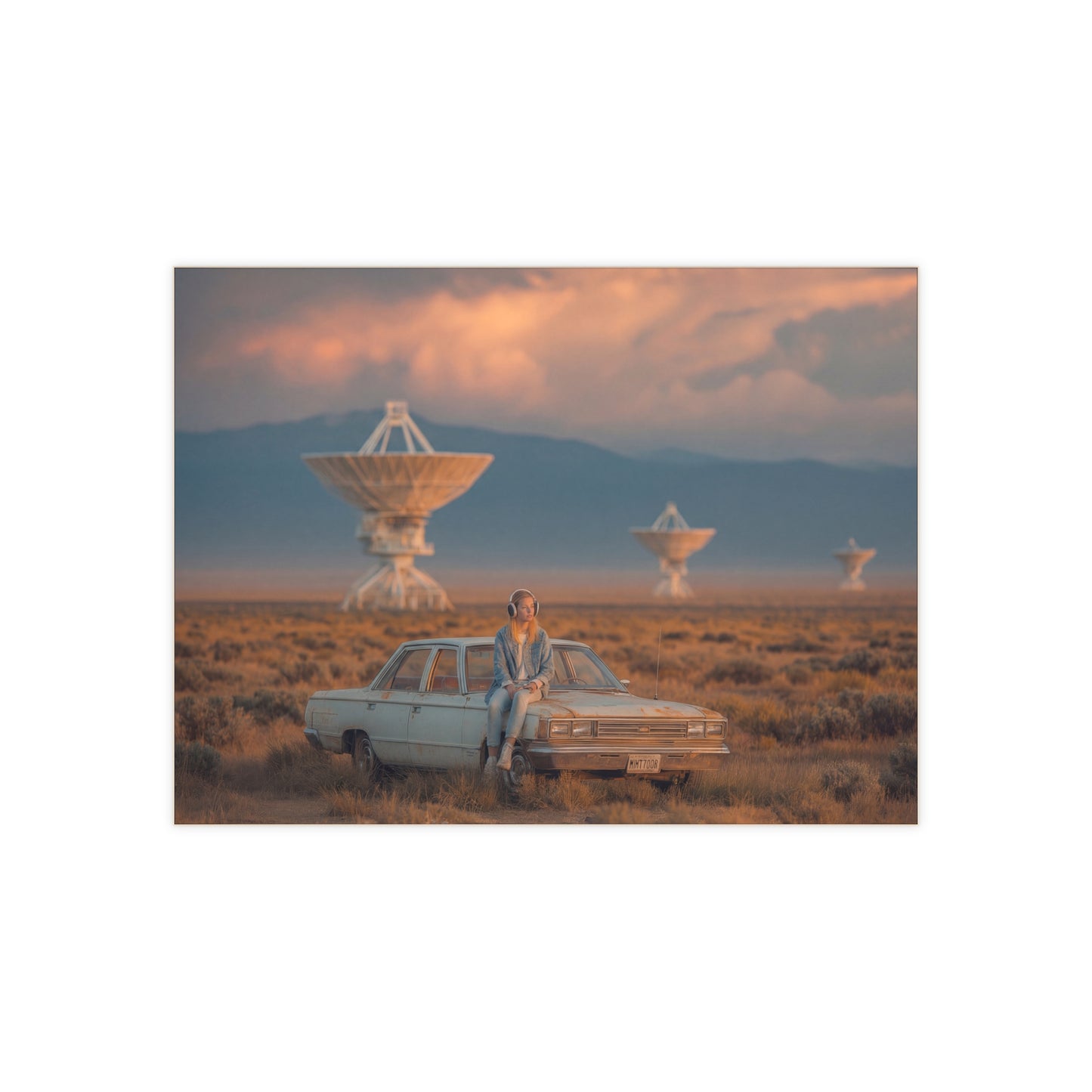 Desert Radio Astronomer Ceramic Photo Tile – Sunset Listening Station