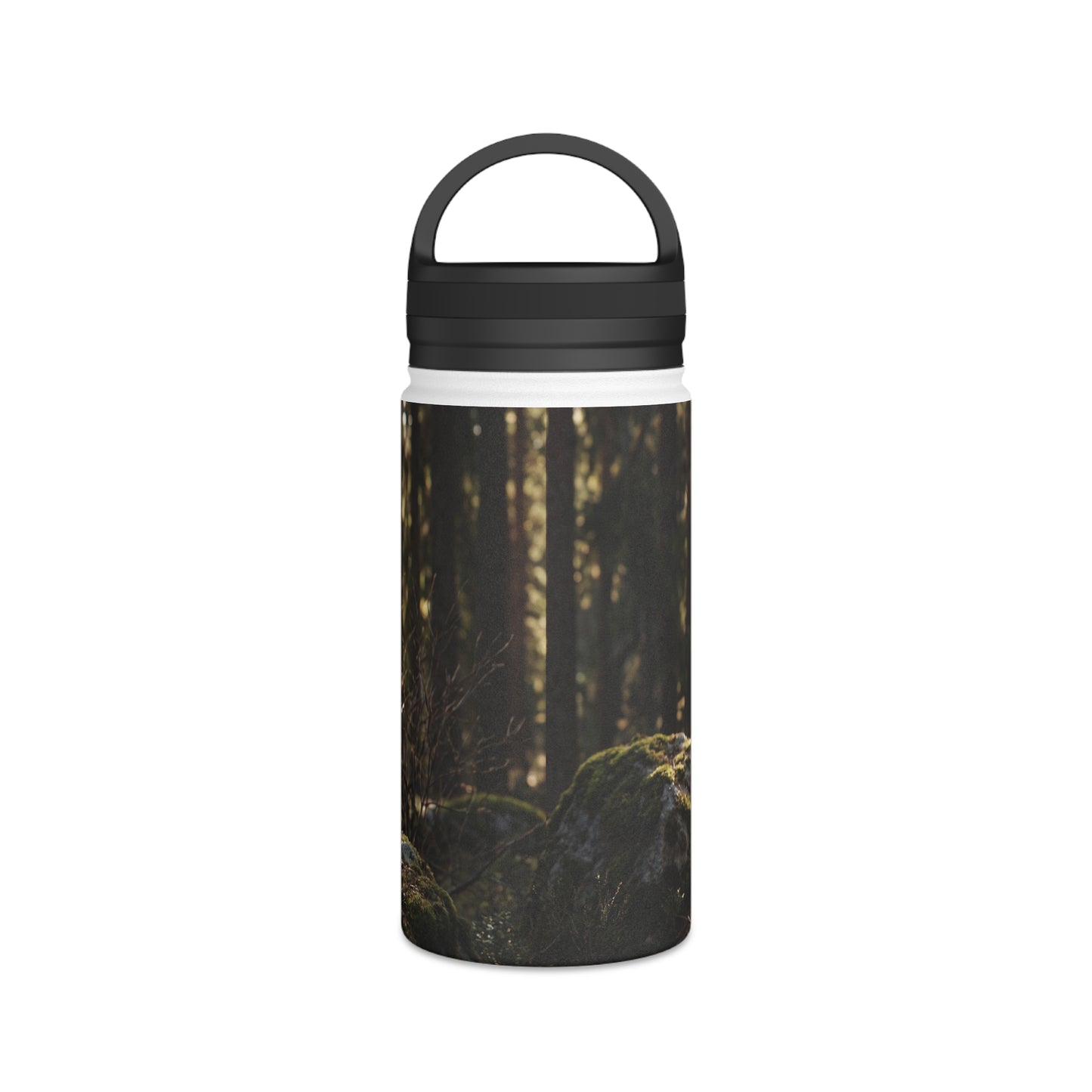 Winged Wolf in Sunlit Forest Stainless Steel Water Bottle, Handle Lid – Guardian of the Mossy Glade