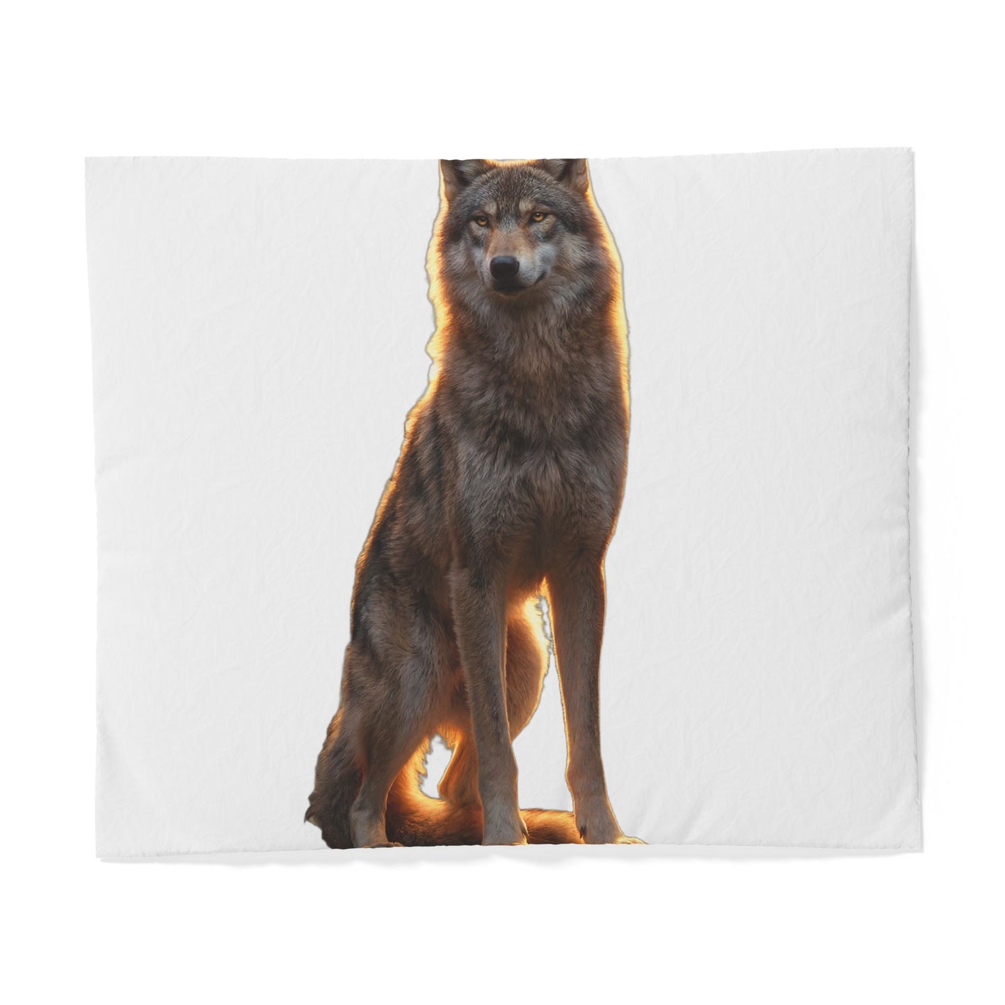 Golden Light Sentinel Wolf Cotton Duvet Cover – Watchful Guardian Night Scene