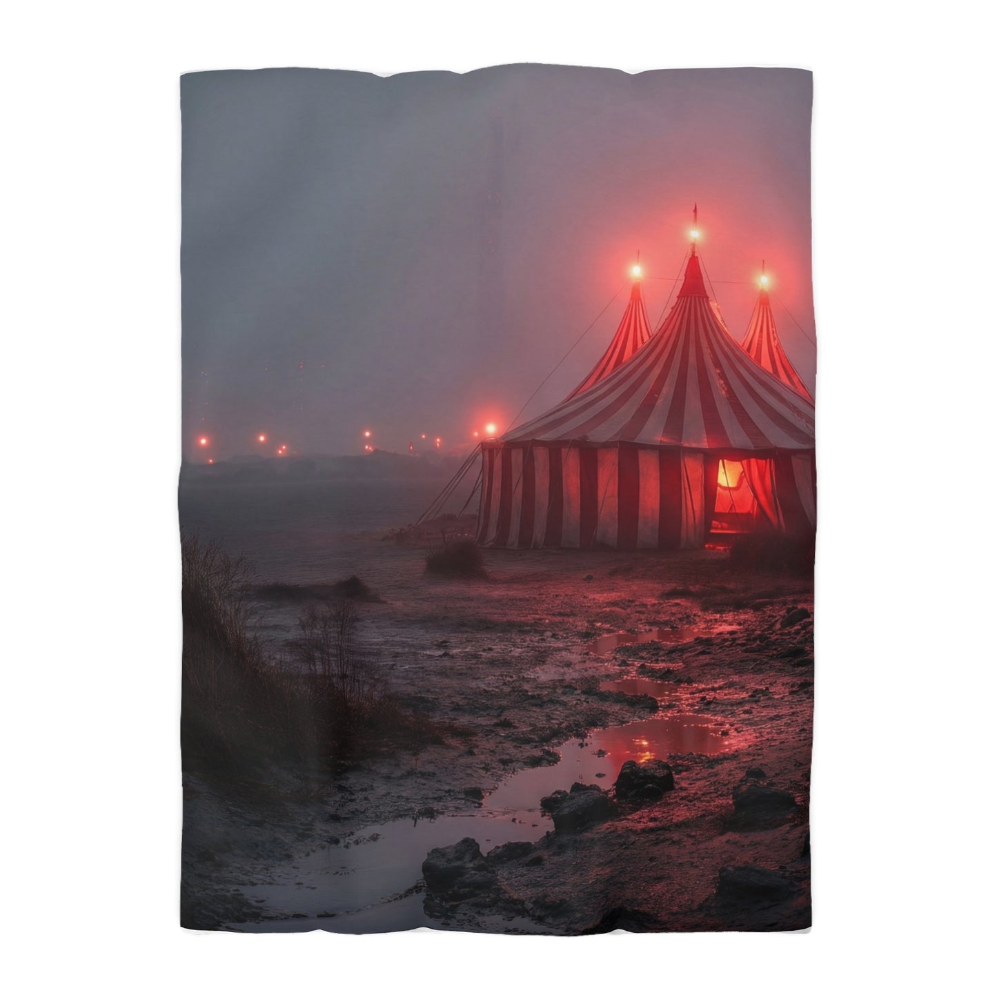 Crimson Carnival Tent Microfiber Duvet Cover – Whispers of the Fogbound Ring