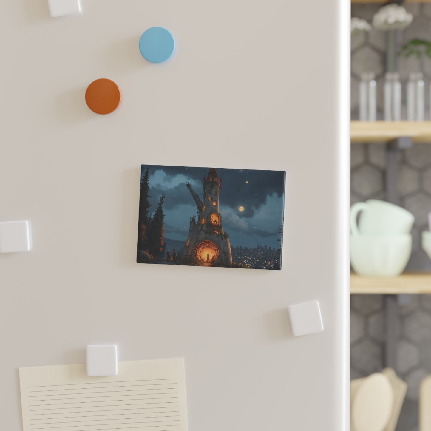 Whispering Tower Button Magnet, Rectangle (1 & 10 pcs) – Moonlit Gateway to a Secret City