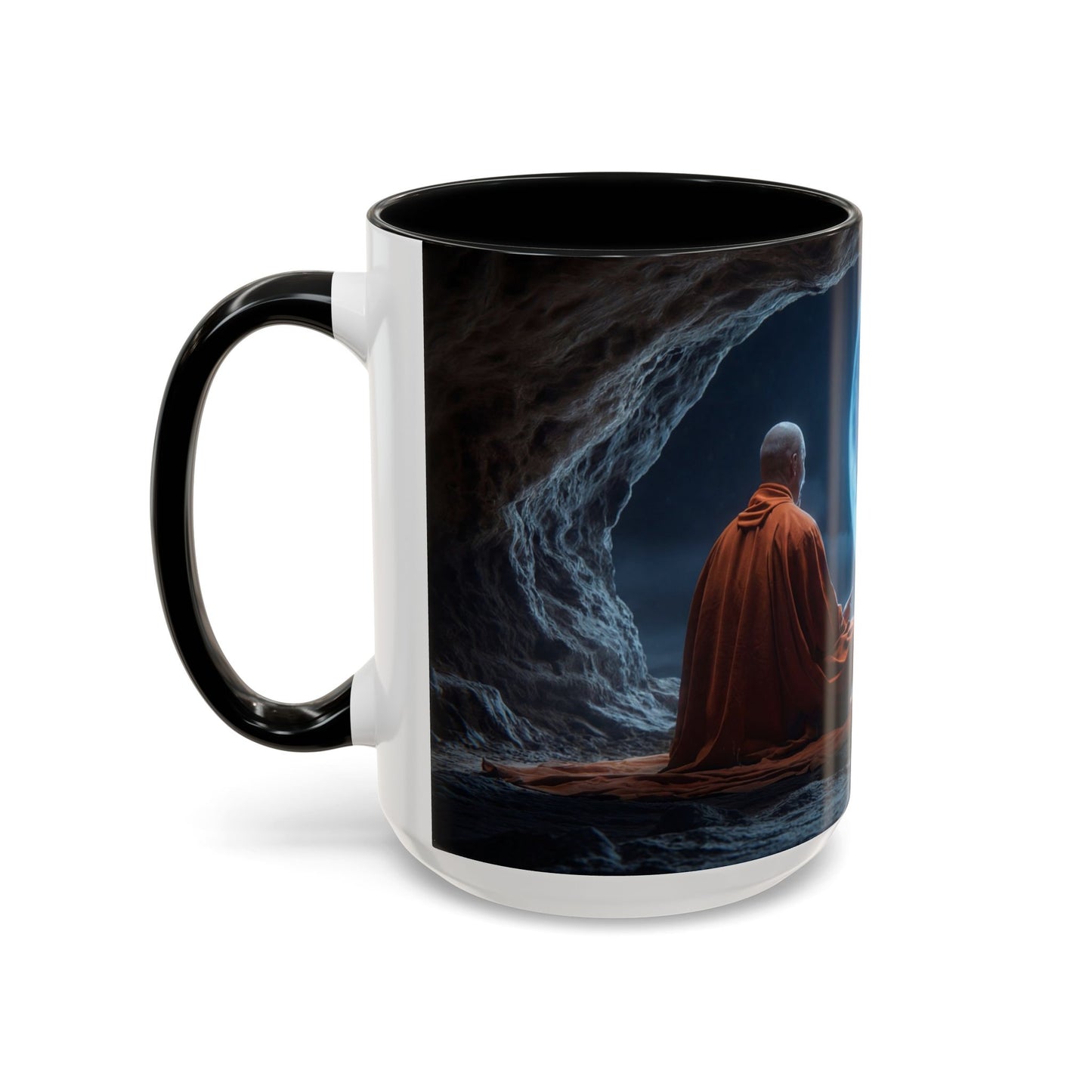 Moonlit Monk Meditation Mug – Serene Nightwatcher in Cave