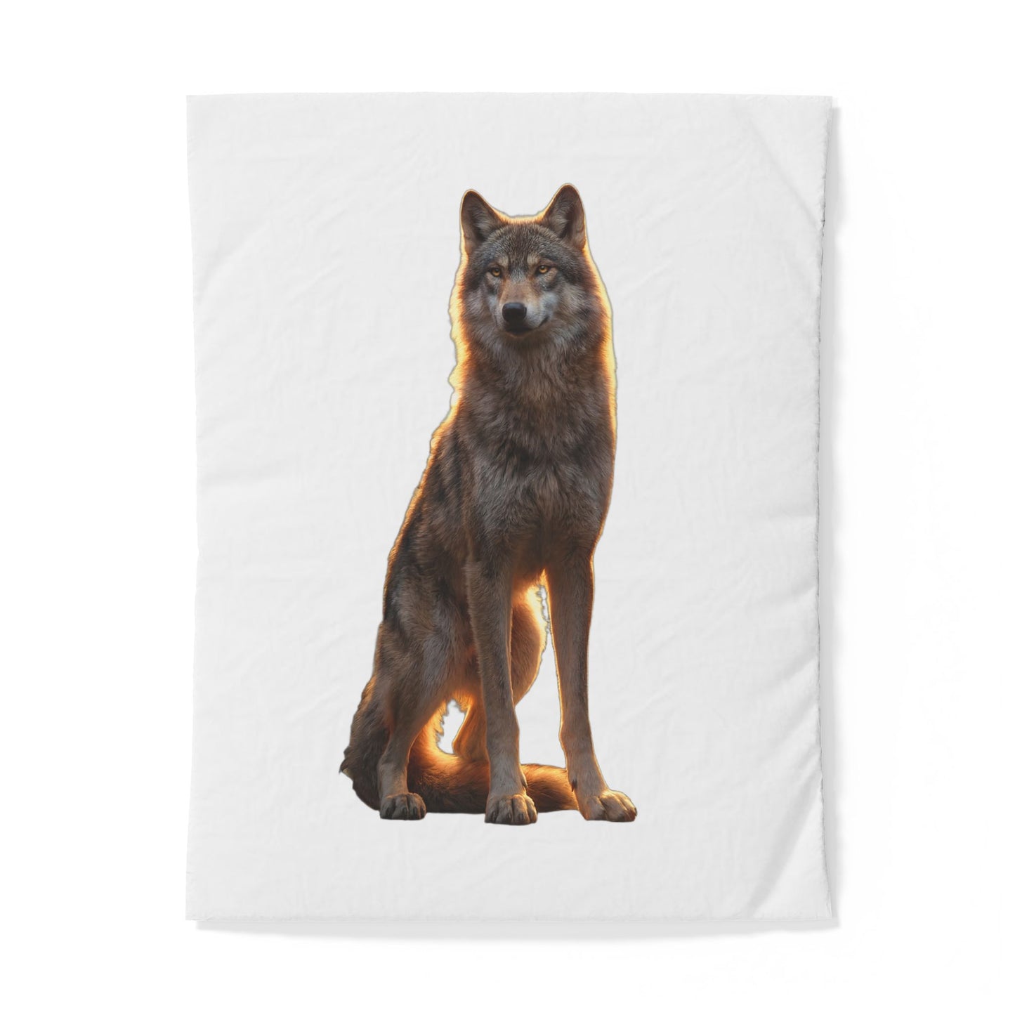 Golden Light Sentinel Wolf Cotton Duvet Cover – Watchful Guardian Night Scene