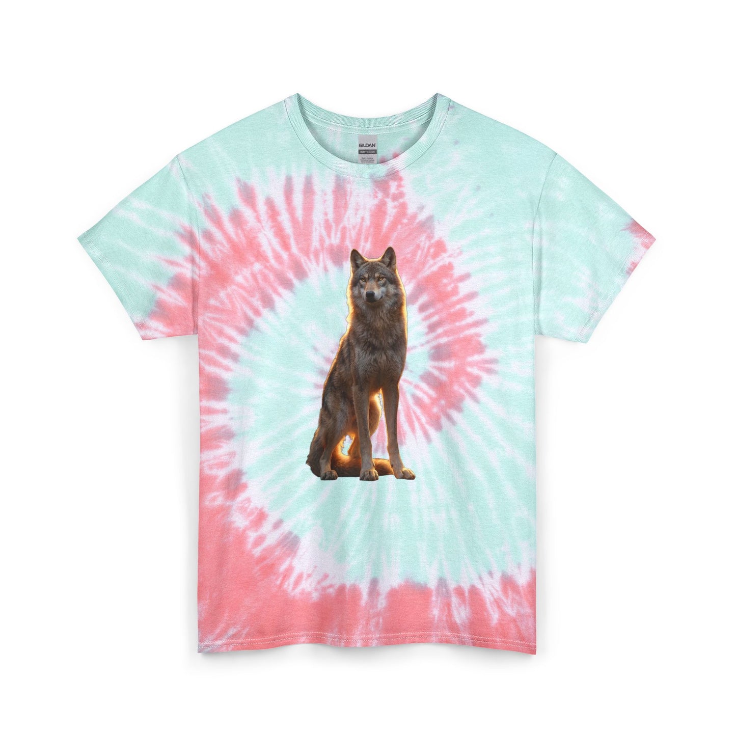 Golden Hour Wolf Unisex Tie Dye Cotton Tee – Amber Sentinel Portrait